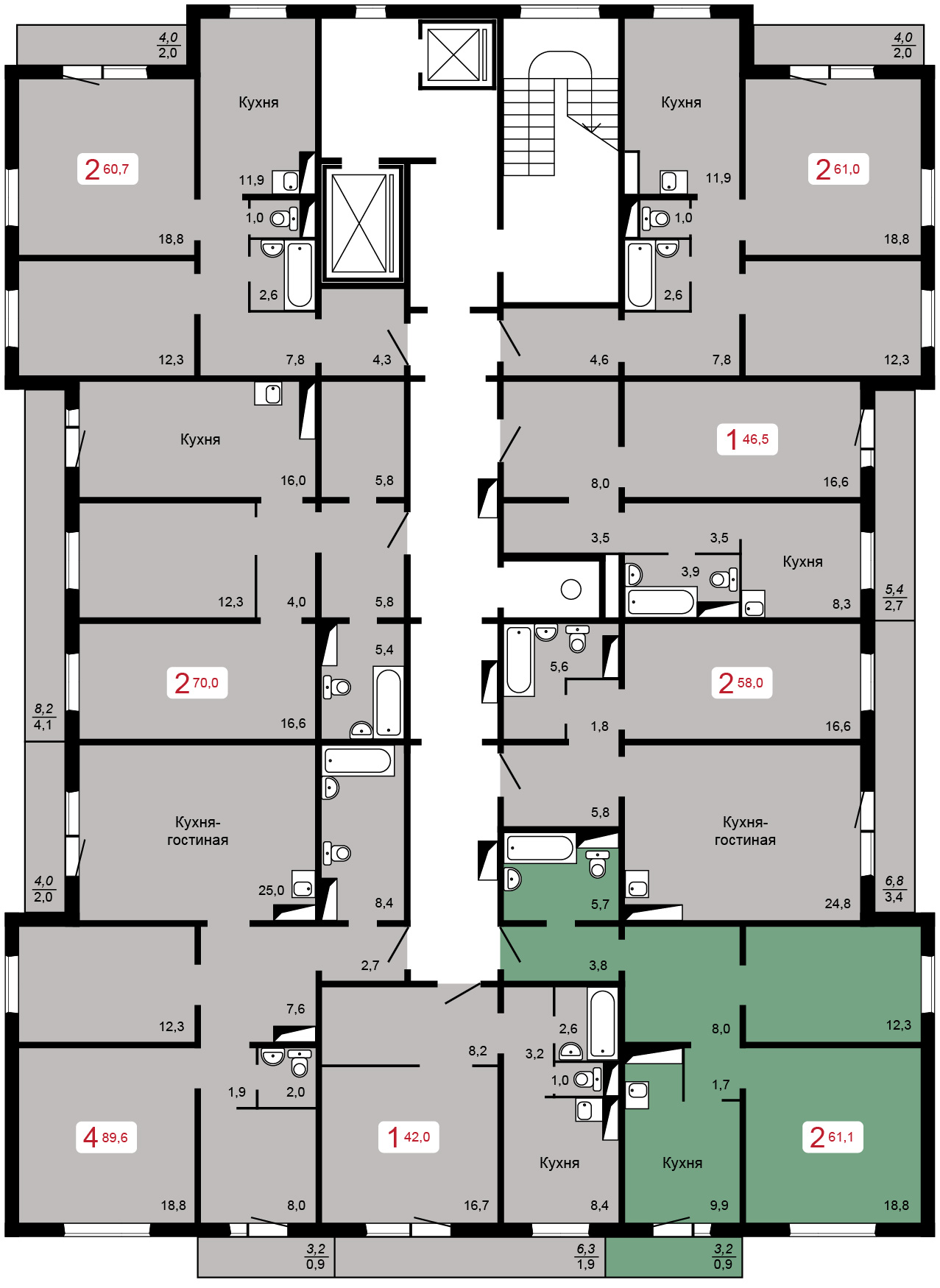 Дом 11,1 - 2-16 этажи